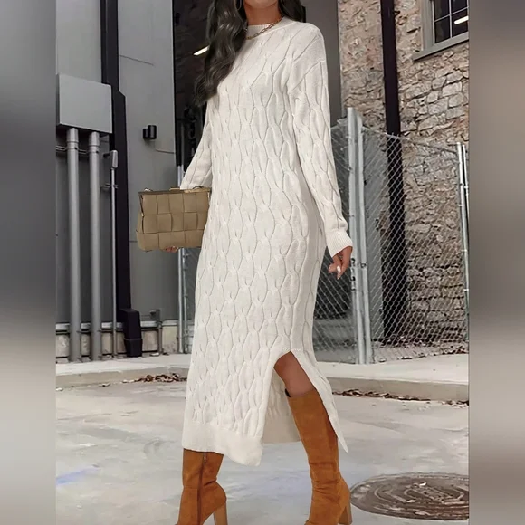 Vintage Cable Knit Thick Long Sweater Dress For Women